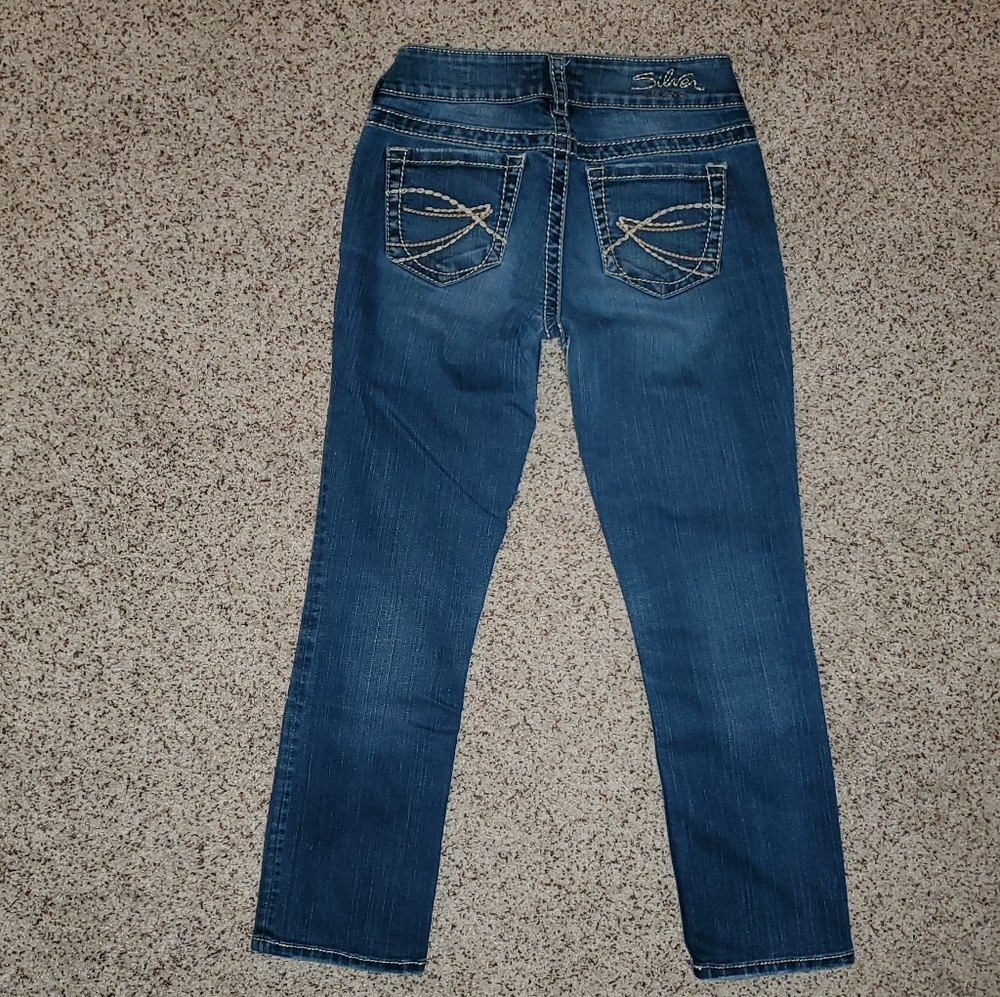 Silver 'SUKI' Stretch Capri Blue Denim Jeans - Picture 2 of 5